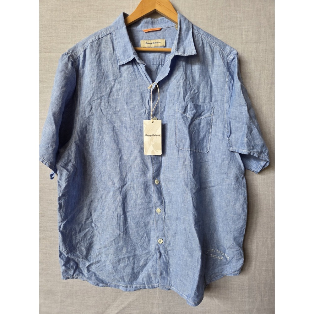Tommy Bahama Shirt 100% Linen Short Sleeve Button Up Shirt Size XL Mens Blue New - Picture 8 of 8